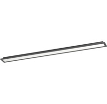 Slank, lang LED-paneel met zwart frame en wit lichtoppervlak voor aan het plafond.