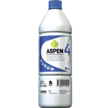 Aspen 4 alkylaatbenzine voor viertaktmotoren in een fles van 1 liter.