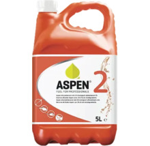 Oranje 5 liter jerrycan Aspen 2 alkylaatbenzine voor tweetaktmotoren.