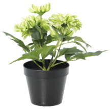 Kunstbloem dahlia in zwarte kunststof pot, kunstplant.
