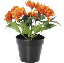 Kunstbloemen oranje in zwarte kunststof pot
