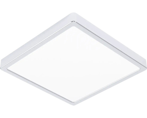 Vierkante LED-plafondlamp met verchroomd frame en witte diffuser.