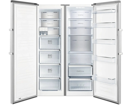 Open Side-by-Side koel-vriescombinatie met Total NoFrost, ChillZone en meerdere vriesladen.