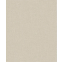 Beige vliesbehang met een fijne linnenstructuur.