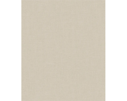 Beige vliesbehang met een fijne linnenstructuur.