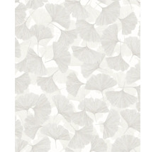 Vliesbehang met ginkgoblad-patroon, fijn getekende bladstructuren, overlappend design.
