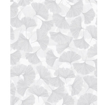 Behang met ginkgo-bladpatroon in fijne lijntekening.
