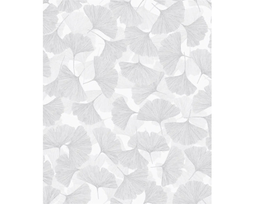 Behang met ginkgo-bladpatroon in fijne lijntekening.