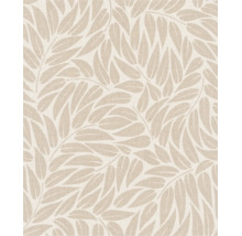 Behang met bladerpatroon en gestructureerd oppervlak in beige.