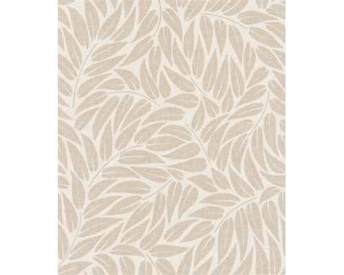 Behang met bladerpatroon en gestructureerd oppervlak in beige.