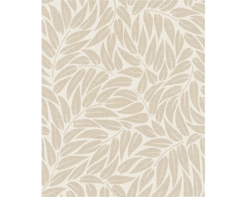Behang met gestileerd bladerenpatroon in natuurdesign en linnenlook.