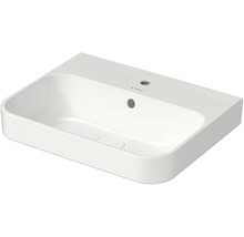 Duravit meubelwastafel rechthoekig van wit sanitairkeramiek met kraangat en overloop.