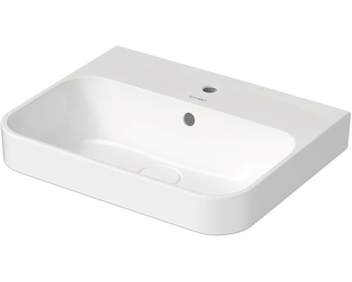 Duravit meubelwastafel rechthoekig van wit sanitairkeramiek met kraangat en overloop.