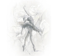 Wanddecoratie van een ballerina in tutu en balletschoenen op een achtergrond met zachte bloempatronen.