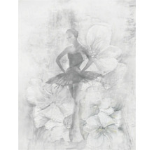Artistiek wandpaneel met een ballerina in tutu voor grote bloemenmotieven.