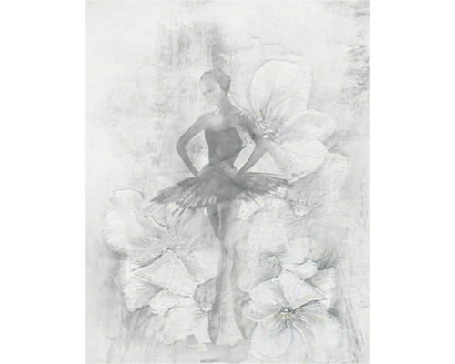 Artistiek wandpaneel met een ballerina in tutu voor grote bloemenmotieven.