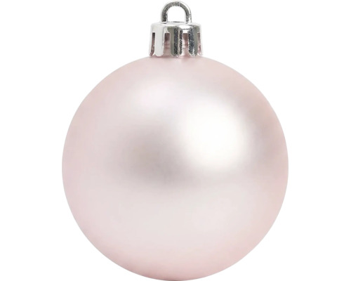 Kerstbal in roze met mat oppervlak en zilveren kapje.