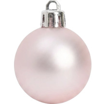 Roze kerstbal met een mat oppervlak en een zilverkleurige ophanging.