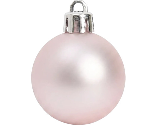 Roze kerstbal met een mat oppervlak en een zilverkleurige ophanging.