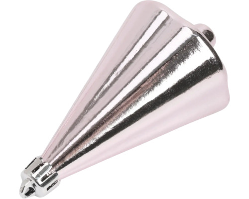 Geribbelde, kegelvormige roze kerstboomhanger met glanzend oppervlak en ophangoog.