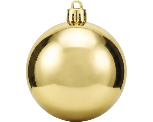 Glanzende gouden kerstbal van kunststof met ophangoog.