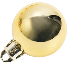 Glanzende goudkleurige kerstbal met ophangoog.