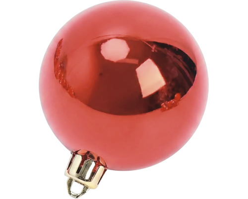Glanzende rode kerstbal met goudkleurige ophanging.