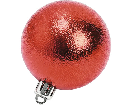 Rode kerstbal met gestructureerd oppervlak en hanger.