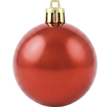 Kerstbal van kunststof, glanzend rood met goudkleurig oogje.