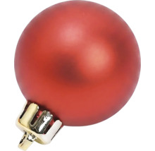 Matte rode kerstbal met gouden ophangkapje.
