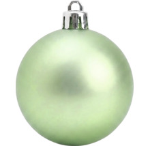 Lichtgroene kerstbal, mat, met zilverkleurig ophangoog.