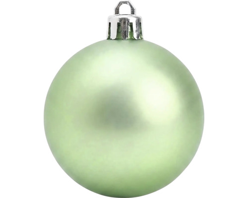 Lichtgroene kerstbal, mat, met zilverkleurig ophangoog.