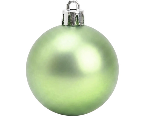 Matte lichtgroene kerstbal met een zilverkleurige ophanging.