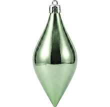 Kerstboomhanger in de vorm van een druppel, glanzend groen, met zilveren kapje.