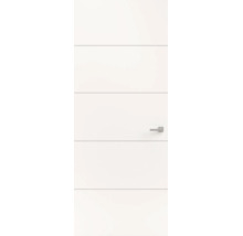 Witte binnendeur met horizontale groeven en een zilverkleurige deurklink.