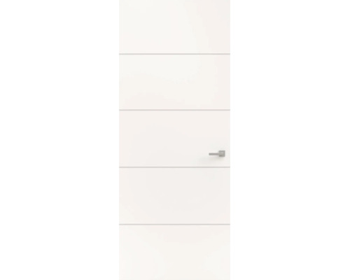 Witte binnendeur met horizontale groeven en een zilverkleurige deurklink.