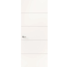 Witte binnendeur met vier horizontale lijnen en een zilverkleurige deurkruk.