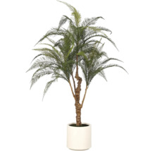 Kunstpalm groen in witte pot met gestructureerde stam en geveerde bladeren.