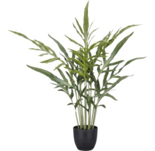 Kunstplant voor binnen met gekartelde bladeren in zwarte pot.