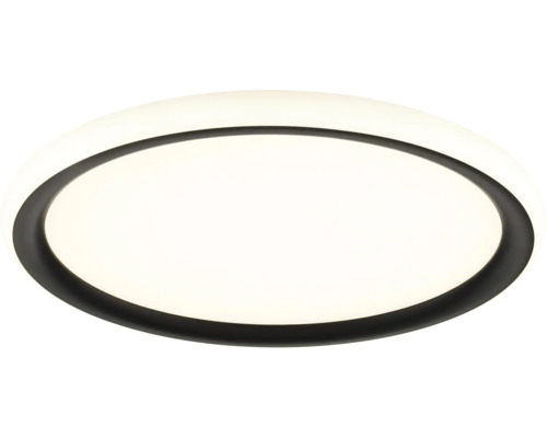 Ronde LED-plafondlamp met zwarte rand en wit lichtvlak.