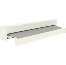 Witte cassettemarkies met grijs doek, uitgeschoven.