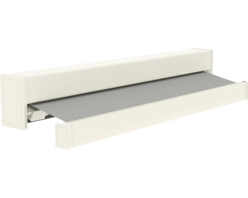 Witte cassettemarkies met grijs doek, uitgeschoven.