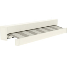Gestreept cassettescherm met witte behuizing en grijs-wit gestreepte stof.