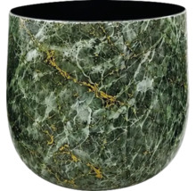 Ronde bloempot met groen marmerlook effect en goudkleurige elementen.