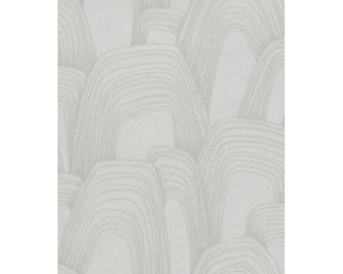 Vliesbehang met abstract patroon van overlappende bogen en gestructureerde lijnen.