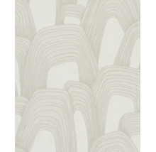 Modern behang met een abstract patroon van overlappende bogen en getextureerde lijnen.