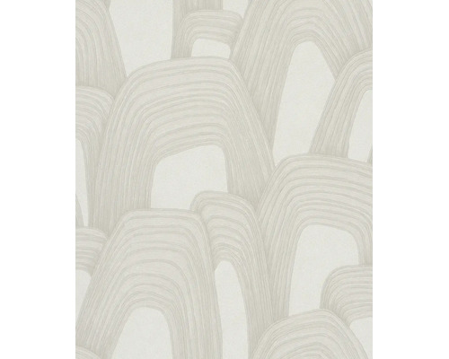Modern behang met een abstract patroon van overlappende bogen en getextureerde lijnen.