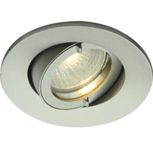 Kantelbare inbouwspot, rond, van metaal met zichtbare lichtbron.