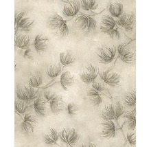 Vliesbehang met gestructureerd bloemenpatroon van waaierachtige bloemtakken op een ondergrond met pleisterlook.