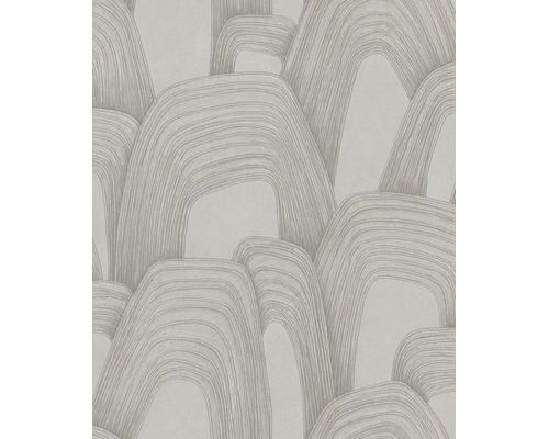 Behang met abstracte boogvormige lijnen en golfpatroon.